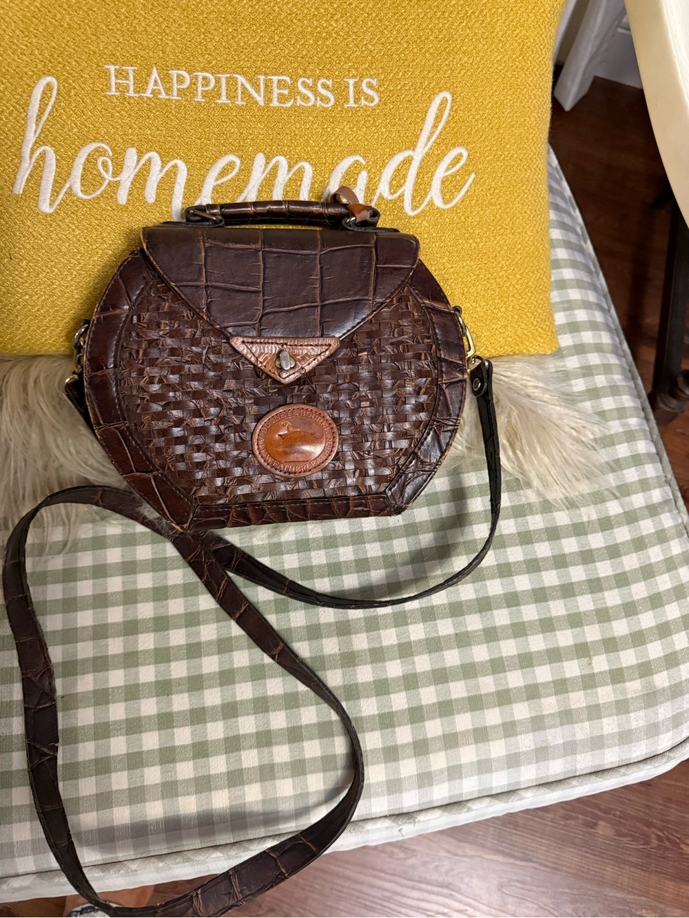 Dooney & Bourke Dark Brown Woven Leather Top-Handle Satchel - Picture 3 of 9